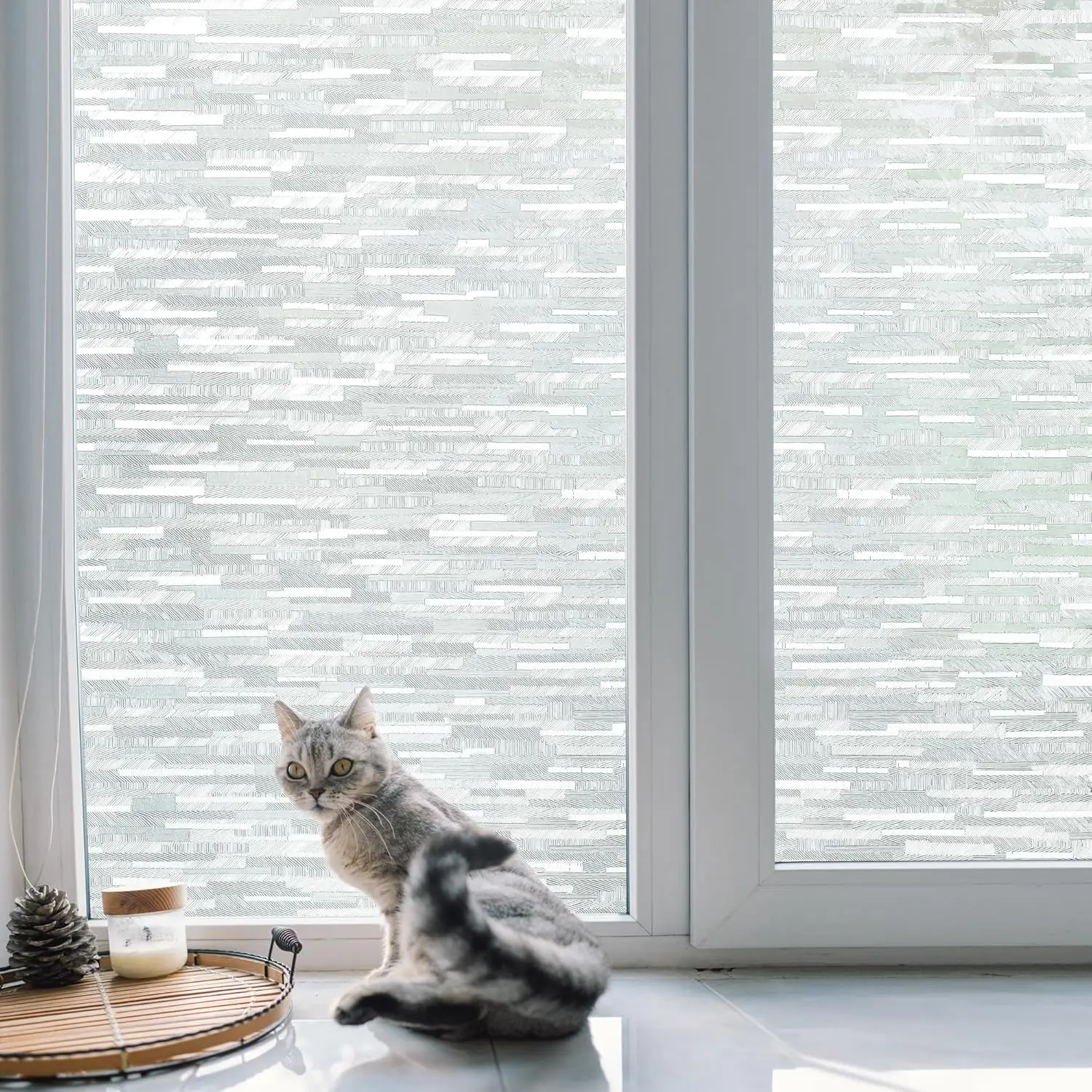 Fenster-Sichtschutzfolie mit Montagewerkzeugen, Milchglasfolie, Abnehmbare Fensterfolie für Zuhause und Büro, Statisch Haftend