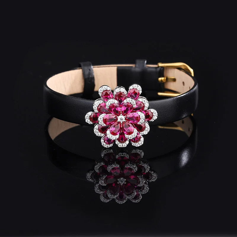 Jewelry S925 Full Silver Hot Selling Red Corundum Flower Set Luxurious Jewelry