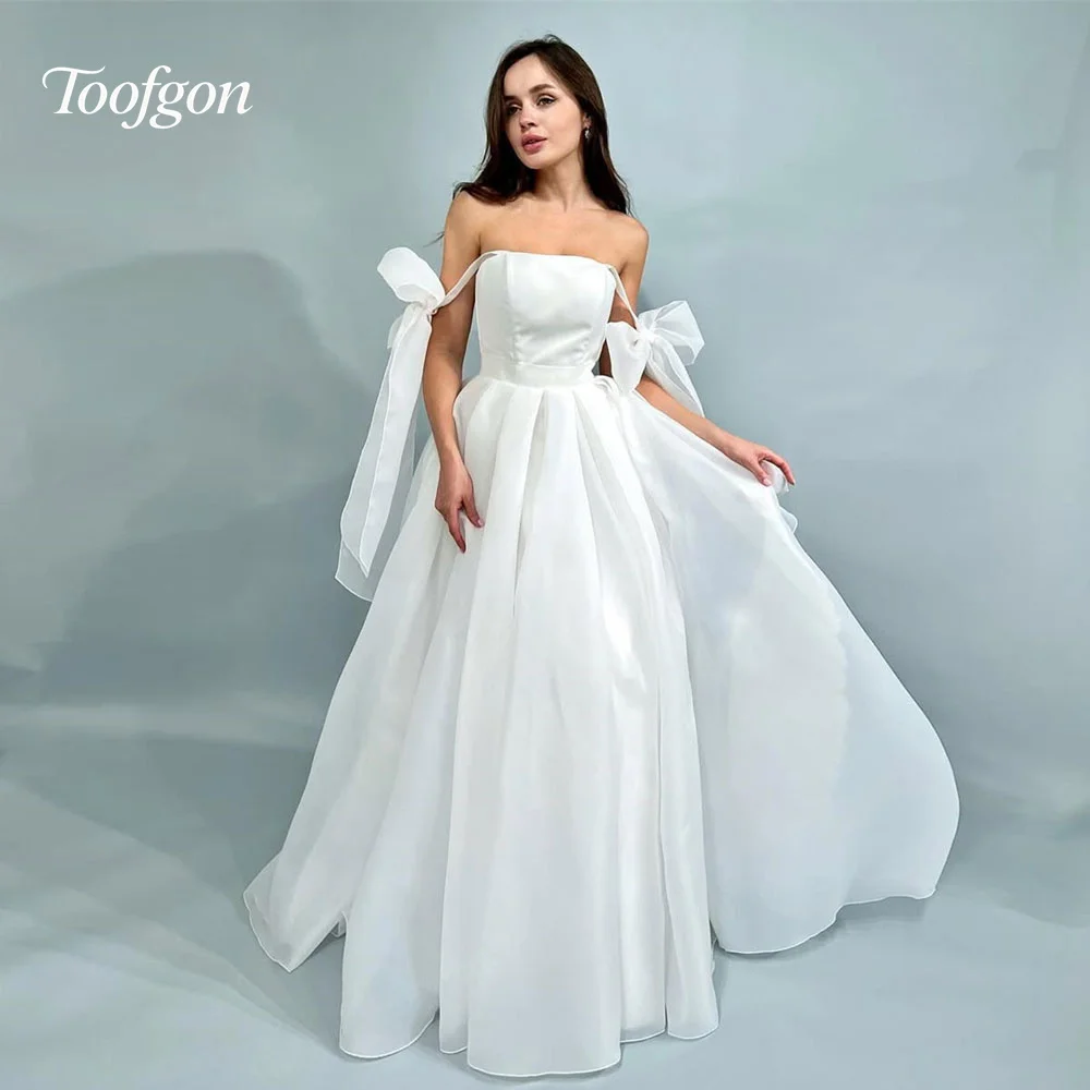 

Toofgon Strapless Satin Organza Wedding Dresses Off The Shoulder Women Bride Dress Formal Party Bridal Gowns Customized