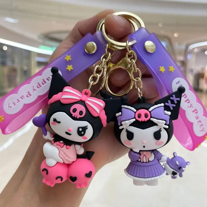 Sanurgente-Porte-clés mignon Kuromi, accessoires de sac à dos, pendentif de sac à beurre, pendentif de voiture, couple, petits cadeaux