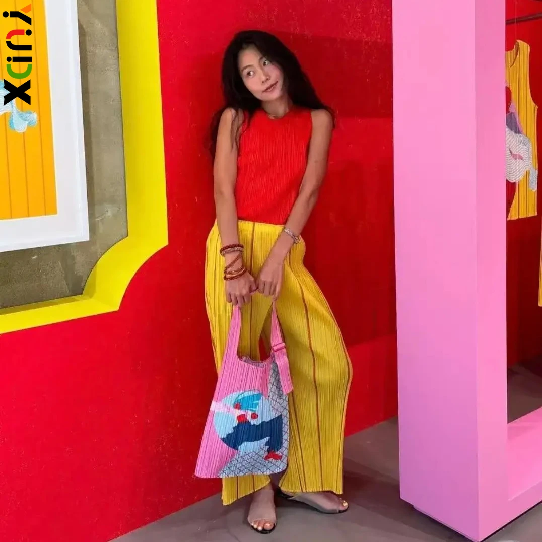 

Яркая плиссированная сумка-тоут YUDX с абстрактным принтом в стиле Мияке, легкая, устойчивая к сминанию женская сумка для повседневного использования, отпуска, пляжа и шопинга