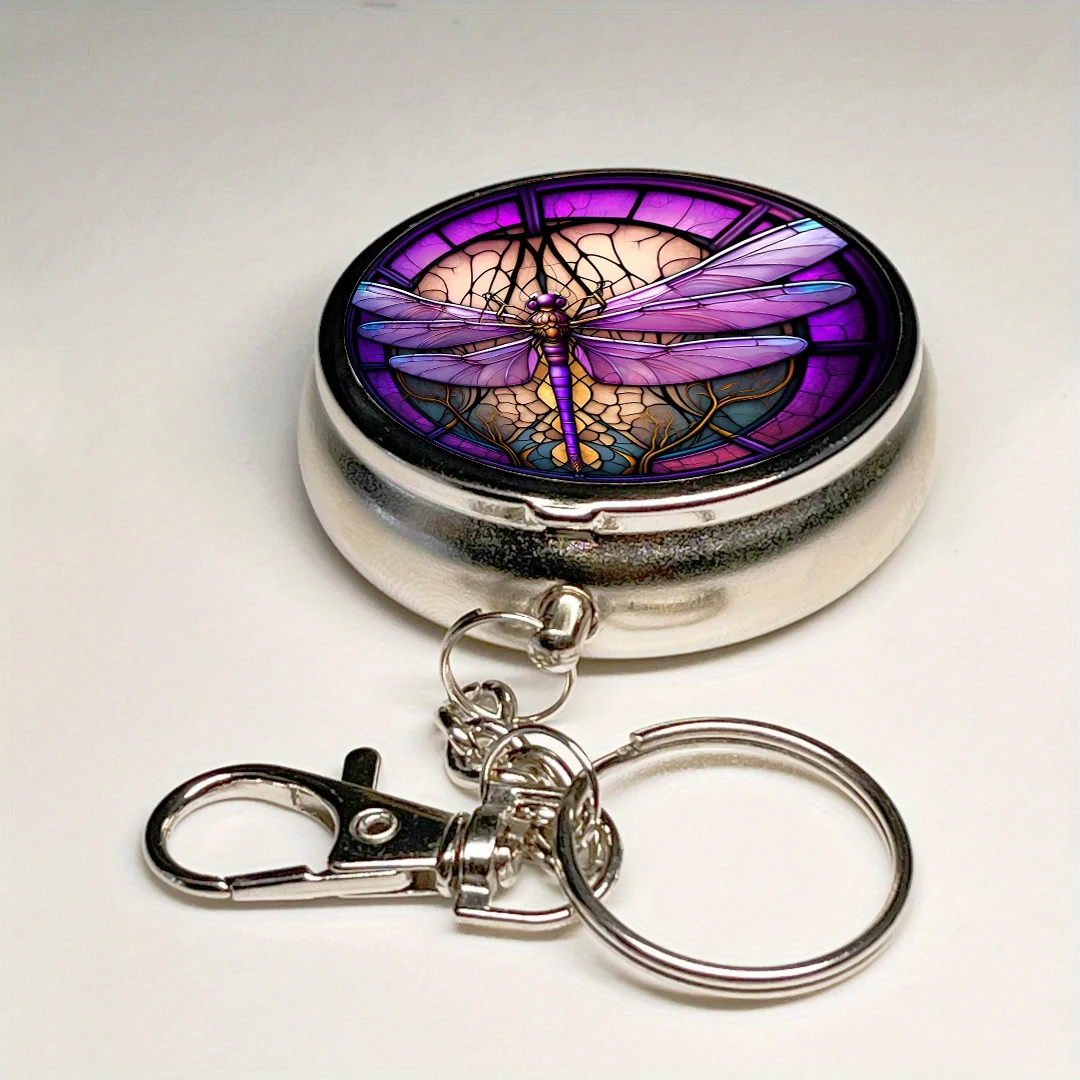 Dragonfly Design Ashtray, Creative Ashtray, Mini Portable Ashtray with Lid, Keychain Stainless Steel Travel Ashtray Storage Box