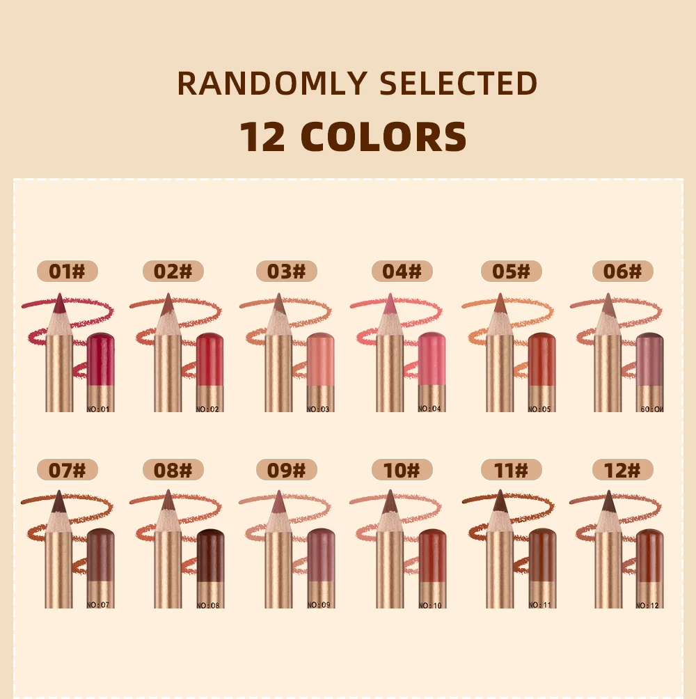 QIBEST 12 Farben Lippenstifte Matte Lipliner Bleistift Wasserdicht Lippenstift Lip Liner Stift Glatte Nude Lippenstift Stifte Für Lippen Make-Up – Detail 6