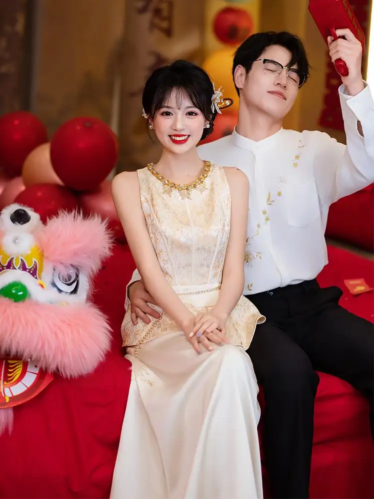 

Ele Chinese Sle Wedding Dr Women's New Bride Morning Robe Engagement Dinner Ceremony Long Qipao Dr Super Fairy