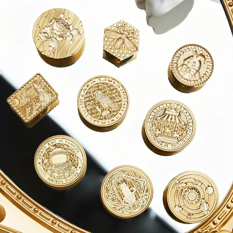 1 قطعة ختم ورنيش 3 سنتيمتر/1.18in طبقة مسطحة مستديرة نمط الرجعية مادة النحاس ختم رئيس لختم دعوة المغلف 0-7 #3