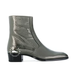 Botines de cuero con punta redonda para hombre, botas con cremallera de Color sólido, estilo clásico conciso, zapatos hechos a mano de cuero personalizados