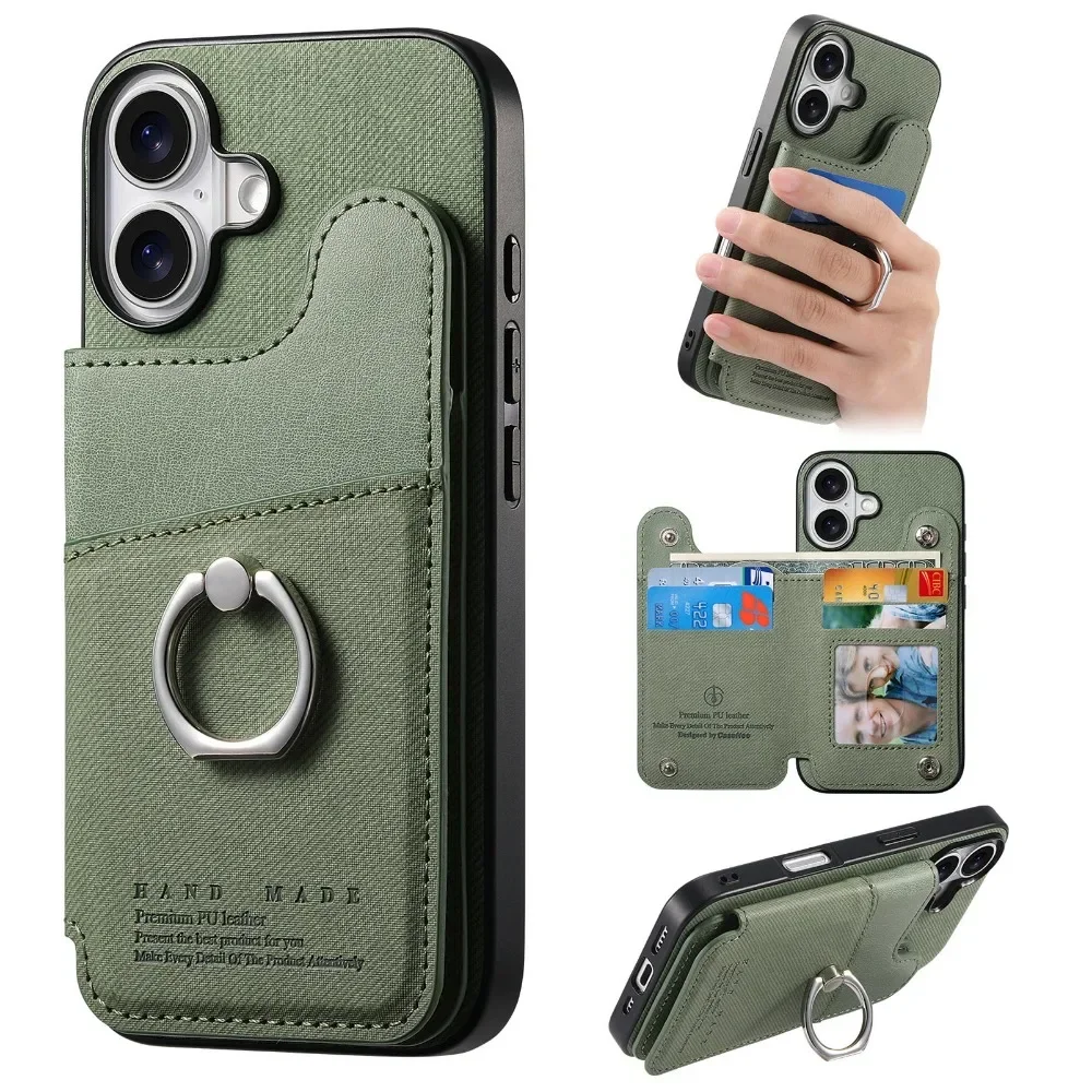 Flip-Wallet mit Kartenhalter RFID-blockierende Handyhülle für iPhone 18 17 16 15 14 Plus 13 12 Pro Max Ring-Lederhalterung – Detail 2