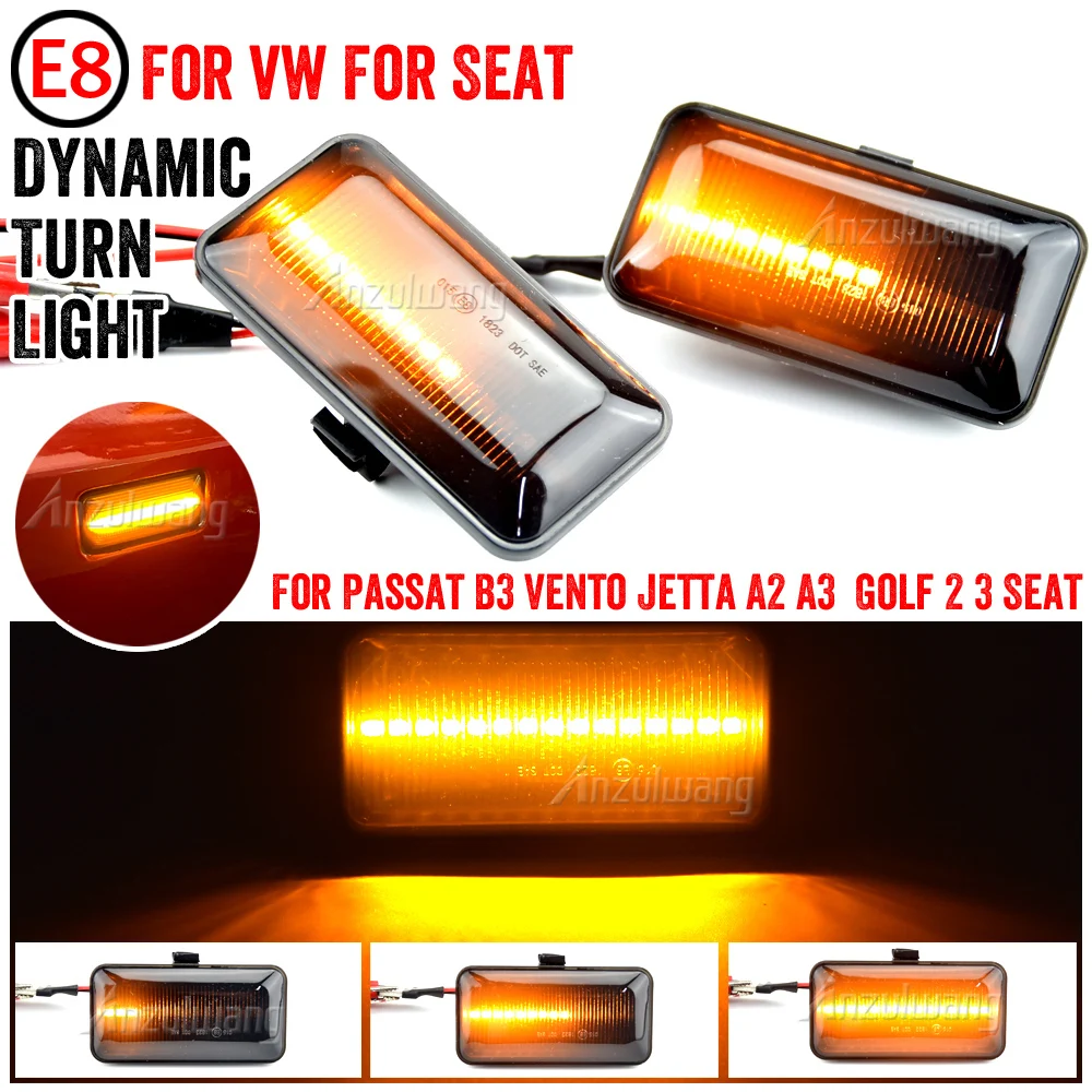 

2Pcs For VW Golf 2 3 Passat B3 Vento Jetta A2 A3 Seat Ibiza 2 Cordoba 1 Dynamic LED Side Marker Light Turn Signal Blinker Lamps