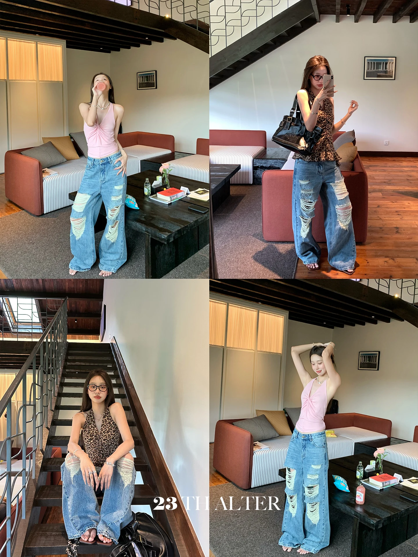 

Американские винтажные джинсы с дырками для женщин, летние, новые, свободные, зауженные, широкие штанины, длиной в пол, с высокой талией, на молнии, повседневные...