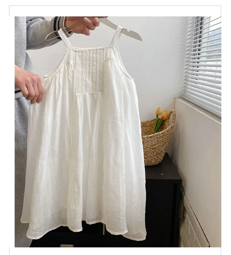 Baby Girl Dress Girls White Dress 2024 Summer Korean Baby Girls Sleeveless Slip Dress Western Style Children Princess Dresses image 6