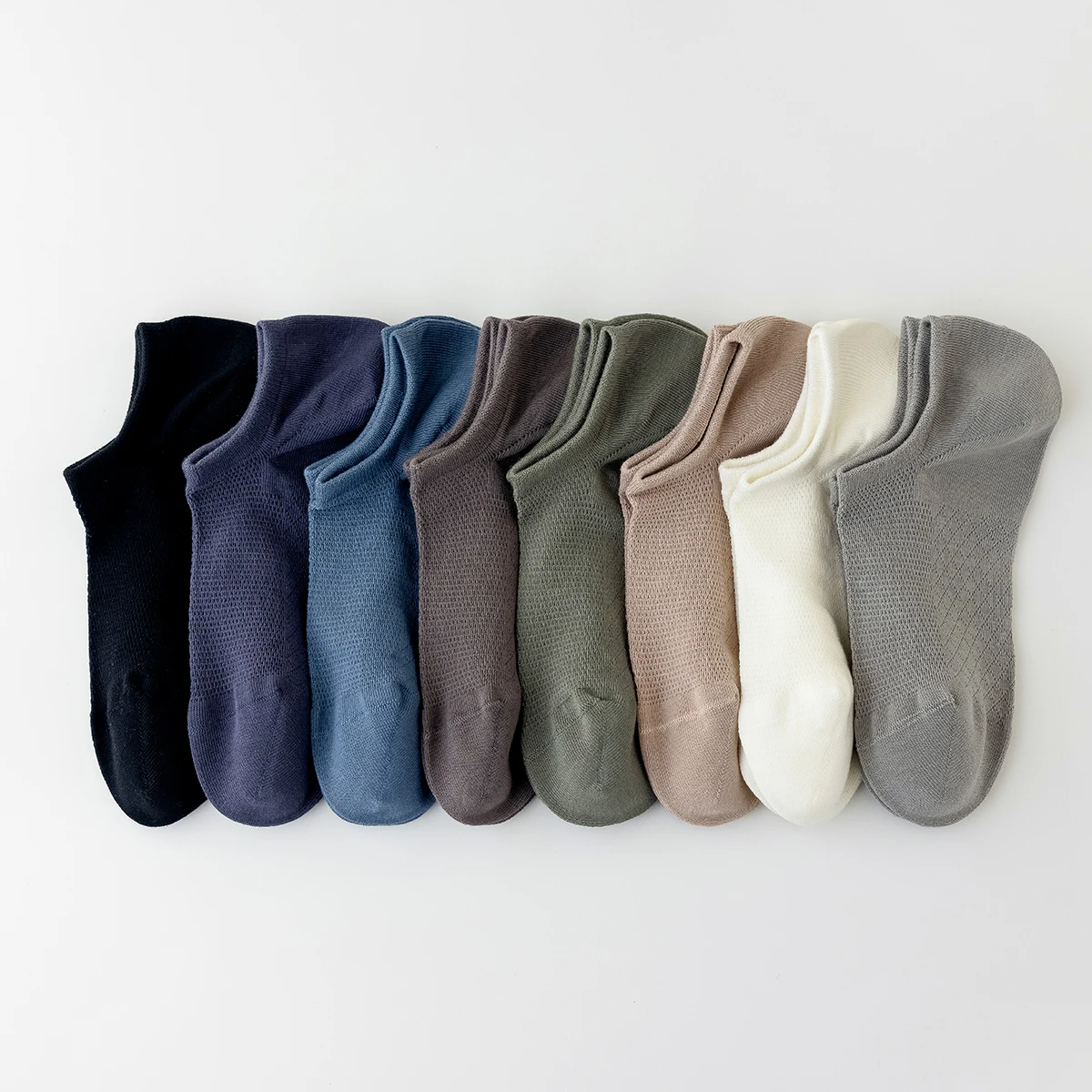 3-Pair Men's Cotton Summer Solid Color Simple Mesh Breathable Fashion College Style Spring Autumn Comfortable Invisible Socks