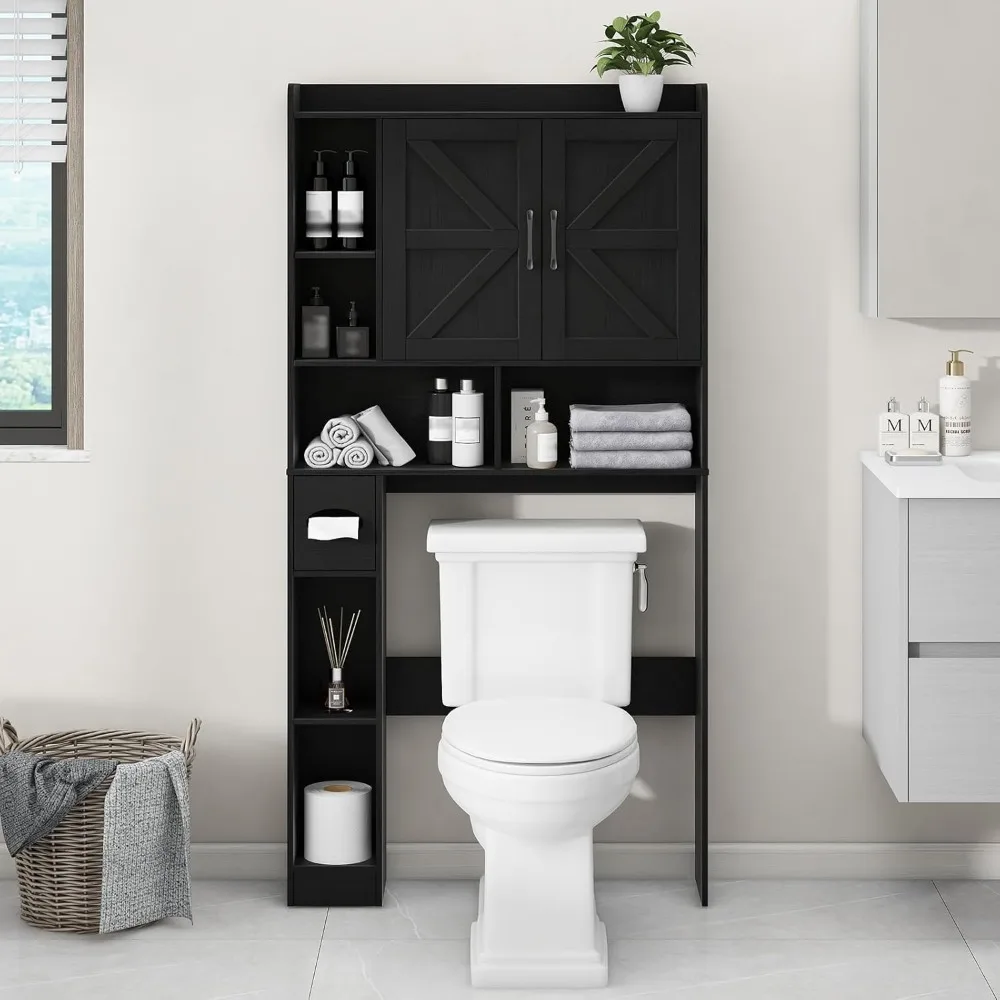 

Шкаф для хранения над унитазом, Шкаф для хранения на фермерском доме над унитазом с 2-мя дверцами сарая и подставкой для держателя туалетной бумаги, Домашнее пространство-