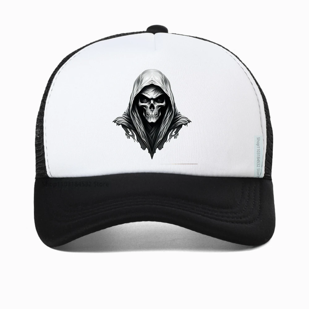 

Grim Reaper Death Skull Print Baseball Cap Summer Fashion outdoor adjustable breathable mesh Trucker hats