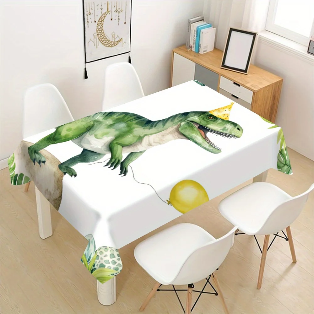 Cute Green Crocodile Dinosaur Print Waterproof Tablecloth for Dining Room Party Decor Picnic Table Cover