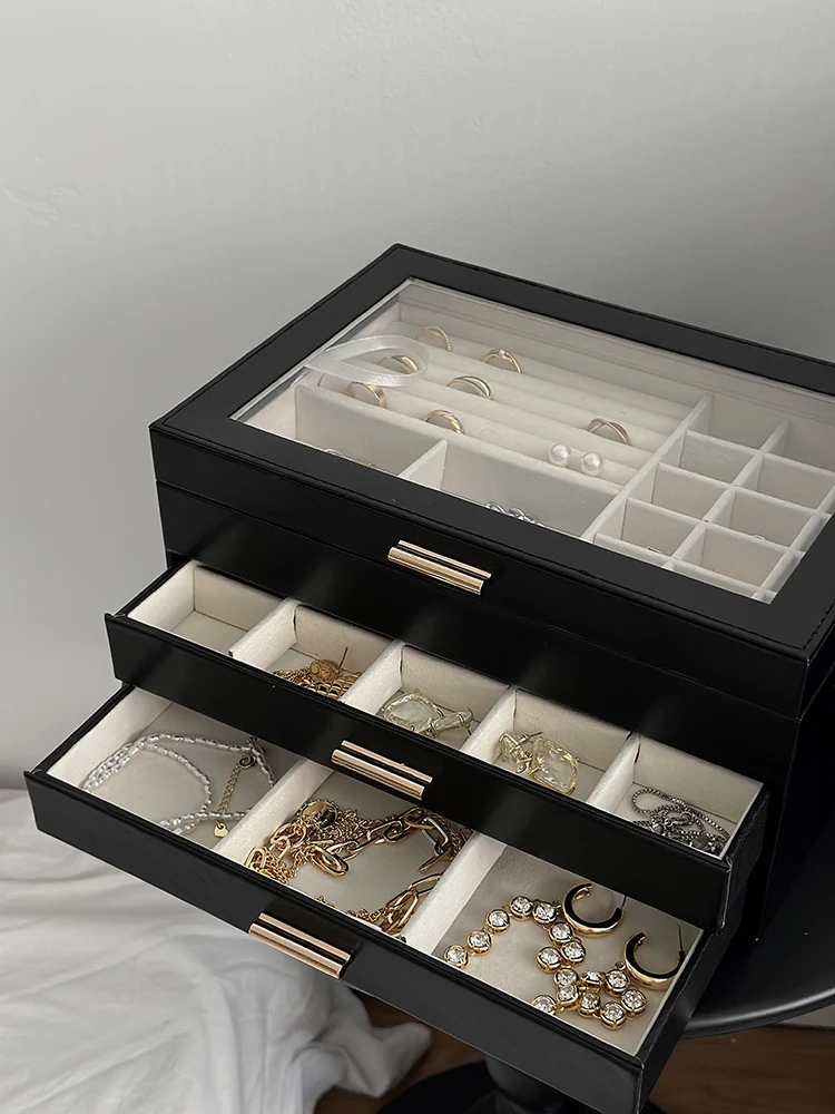 

PGLP Luxury Leather Jewelry Box Large Capaci Nelace Earring Storage Organizer Dustproof Ele Simple Sle for Bedroom