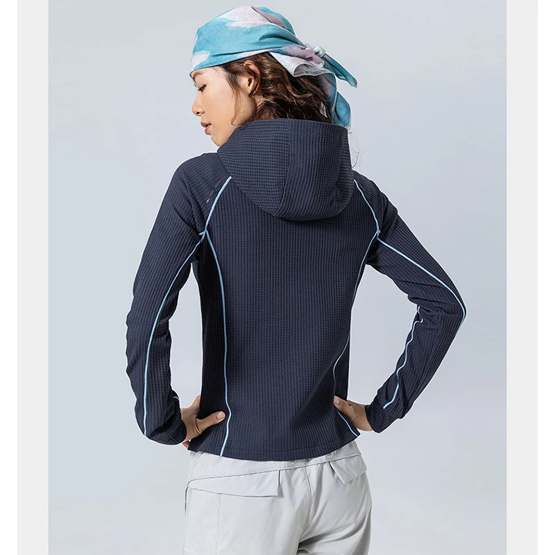 Women's Slim Fit Outdoor Hooded Jacket – 2026 Autumn Zip-Up Sports Coat with Contrast Piping for Hiking & Running