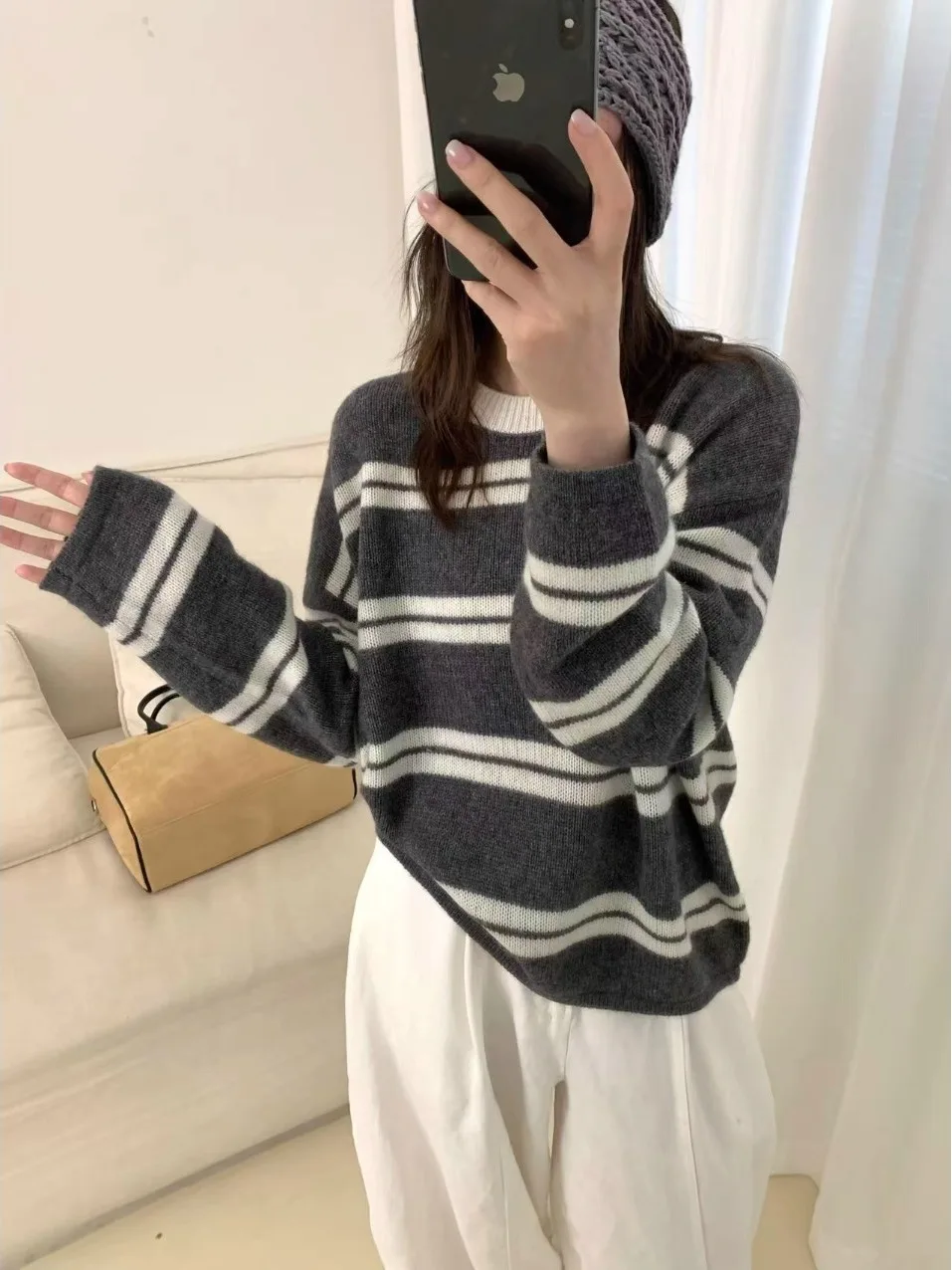 

Korean Retro Lazy Sle Women's Knitwear Loose Overhead Sweater Autumn Winter Color Blo Aosphere Sensation Soft Long S...