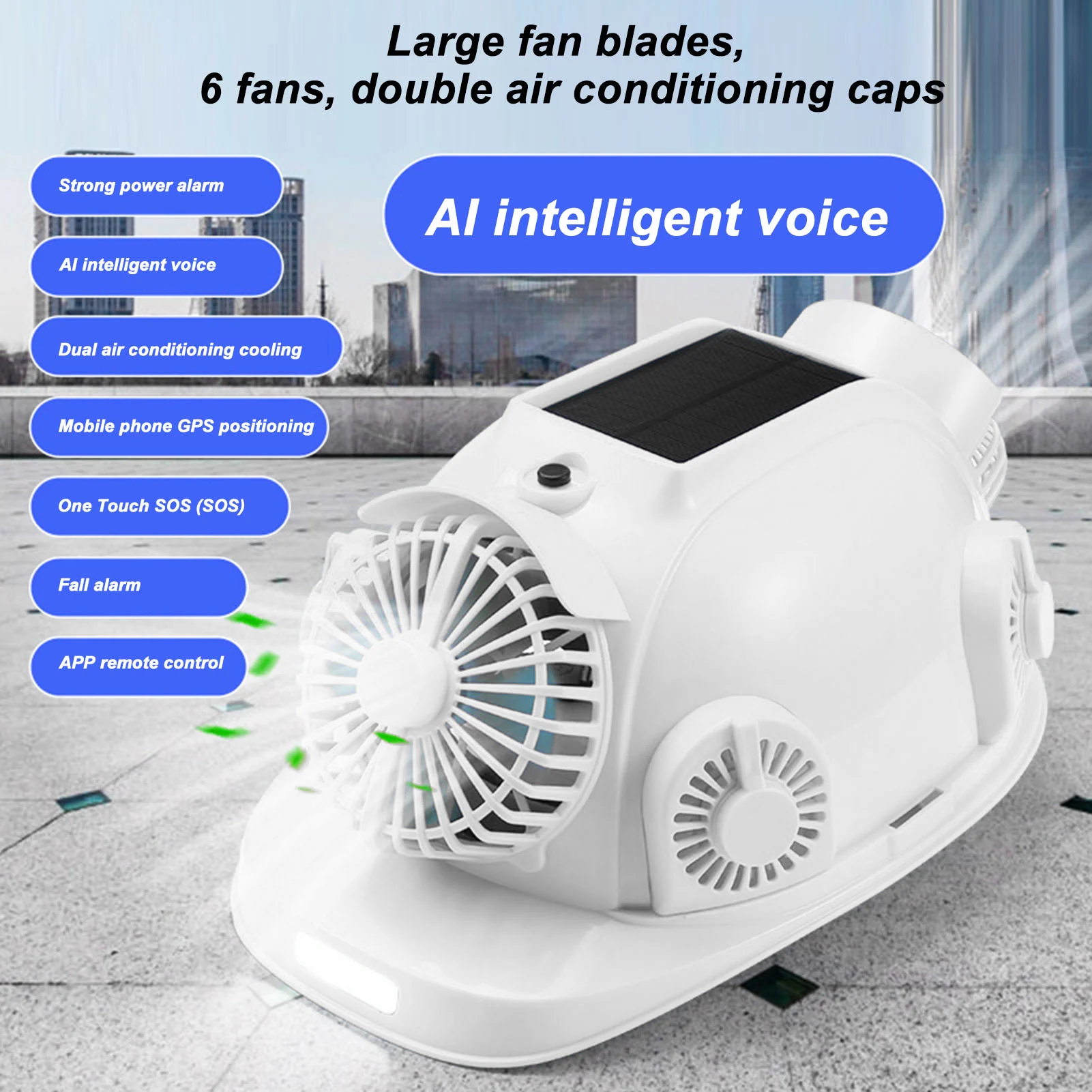 Solar Safety Helmet 6 Fan Bluetooth Intelligent Cooling Answering Phone Construction Hard Hat