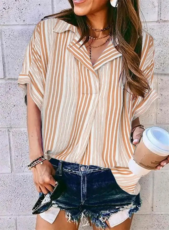 Cseta de Verano para Mujer, Estilo Casual Europeo, Estampado, Blusa, Estilo Urbano, Cuello , Cinco Mangas, Ajuste Ho...