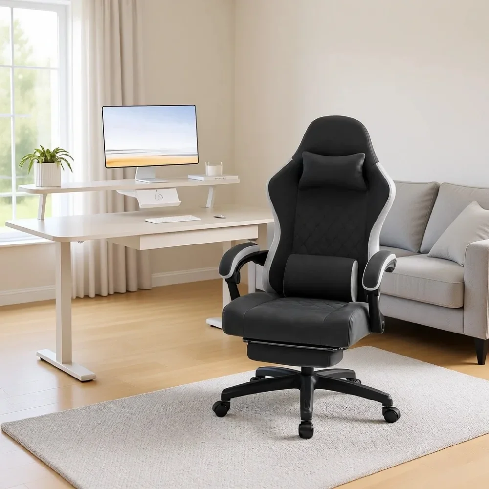 Ergonomic Gaming Chair with Pocket Spring Cushion, Adjustable Armrests, High Back Support and Footrest
