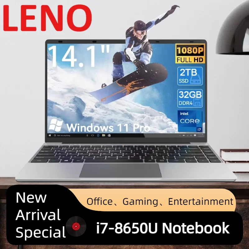 

LENO Intel Core i7 8650U Gaming Laptop 14.1" 1920*1080 HD Screen 32GB RAM 2TB SSD Windows 11 Ultra Slim PC