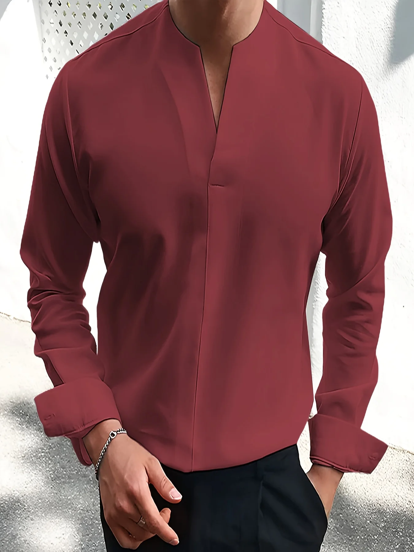 

Mens T-Shirt V-neck Solid Color Business Basic Sports Breathable Casual Daily Wear Slim Fit Male Long Sleeve Shirt for Autumn