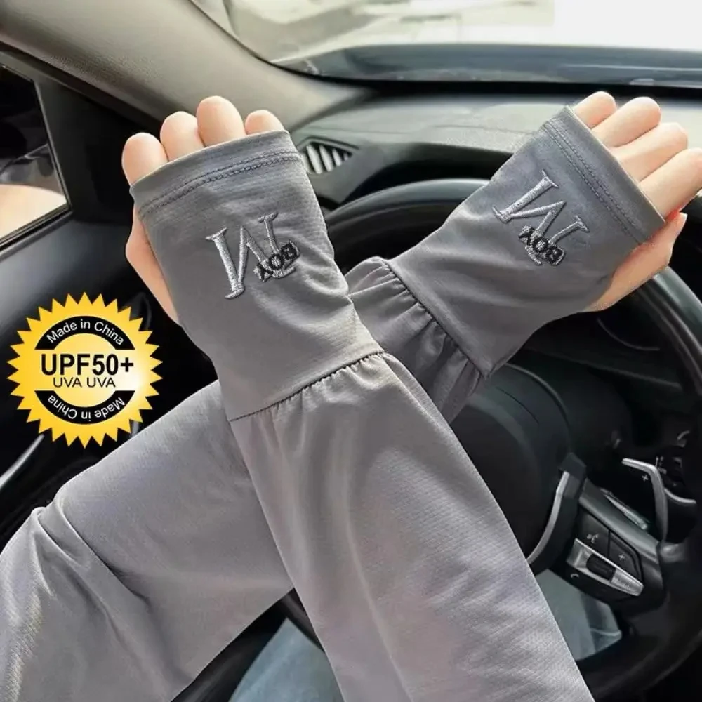 1 Pair Men Ice Silk Arm Sleeves Sunscreen UV Protection Driving Outdoor Cooling Sleeves Lightweight Elastic Arm Covers Summer