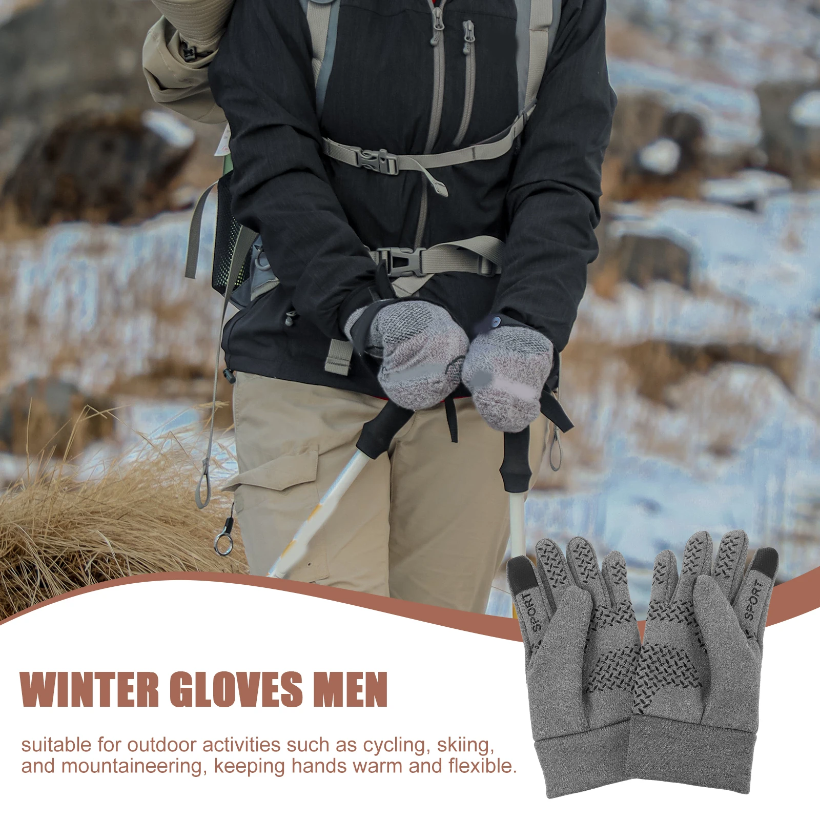 

Xl Grey Winter Warm Gloves Mens With Touch Screen Finger For Cycling Skiing Hiking Waterproof Windproof