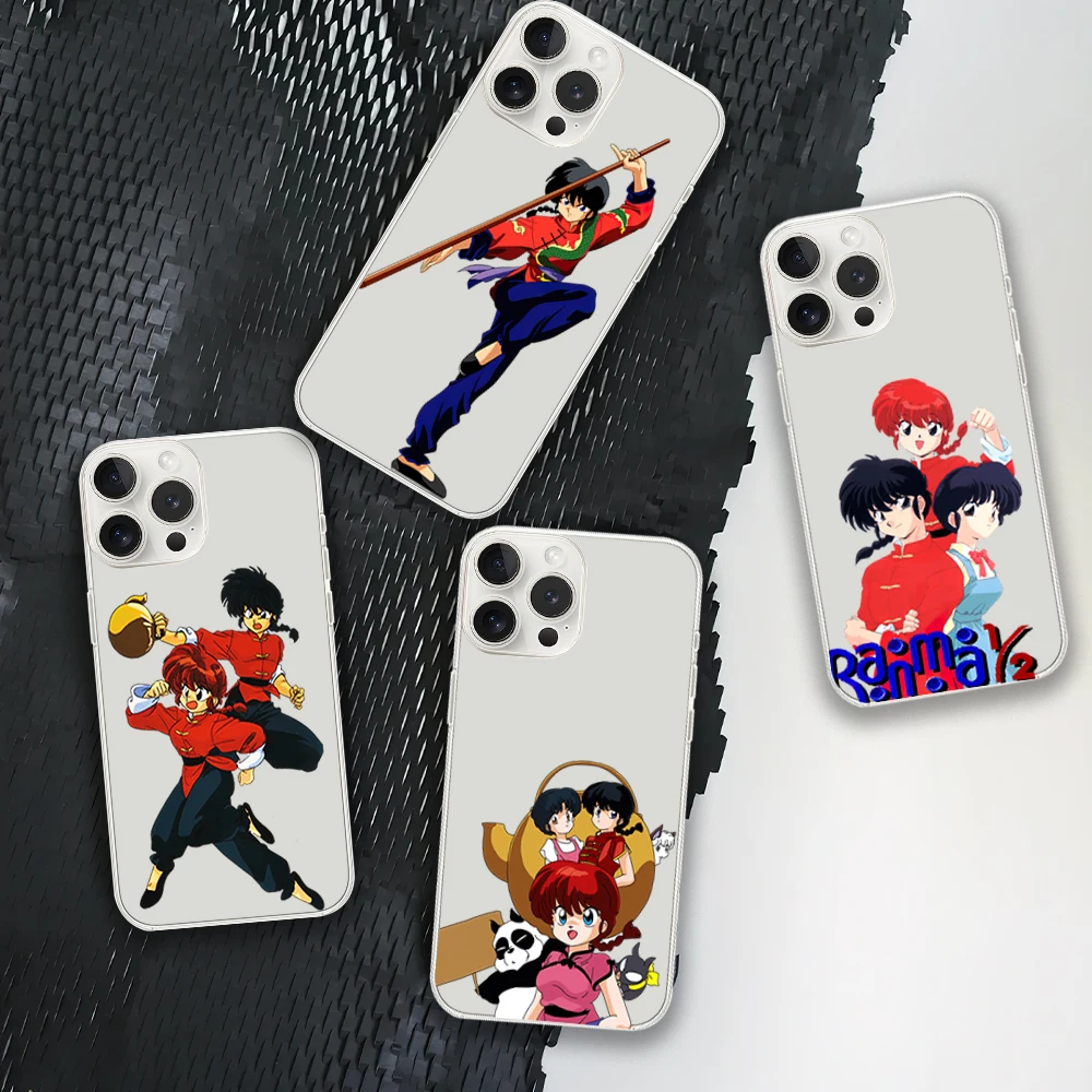 Cartoon R-Ranma Phone Case for iPhone 12 11 13 14 15 16 Max Pro Plus Transparent Soft Shell