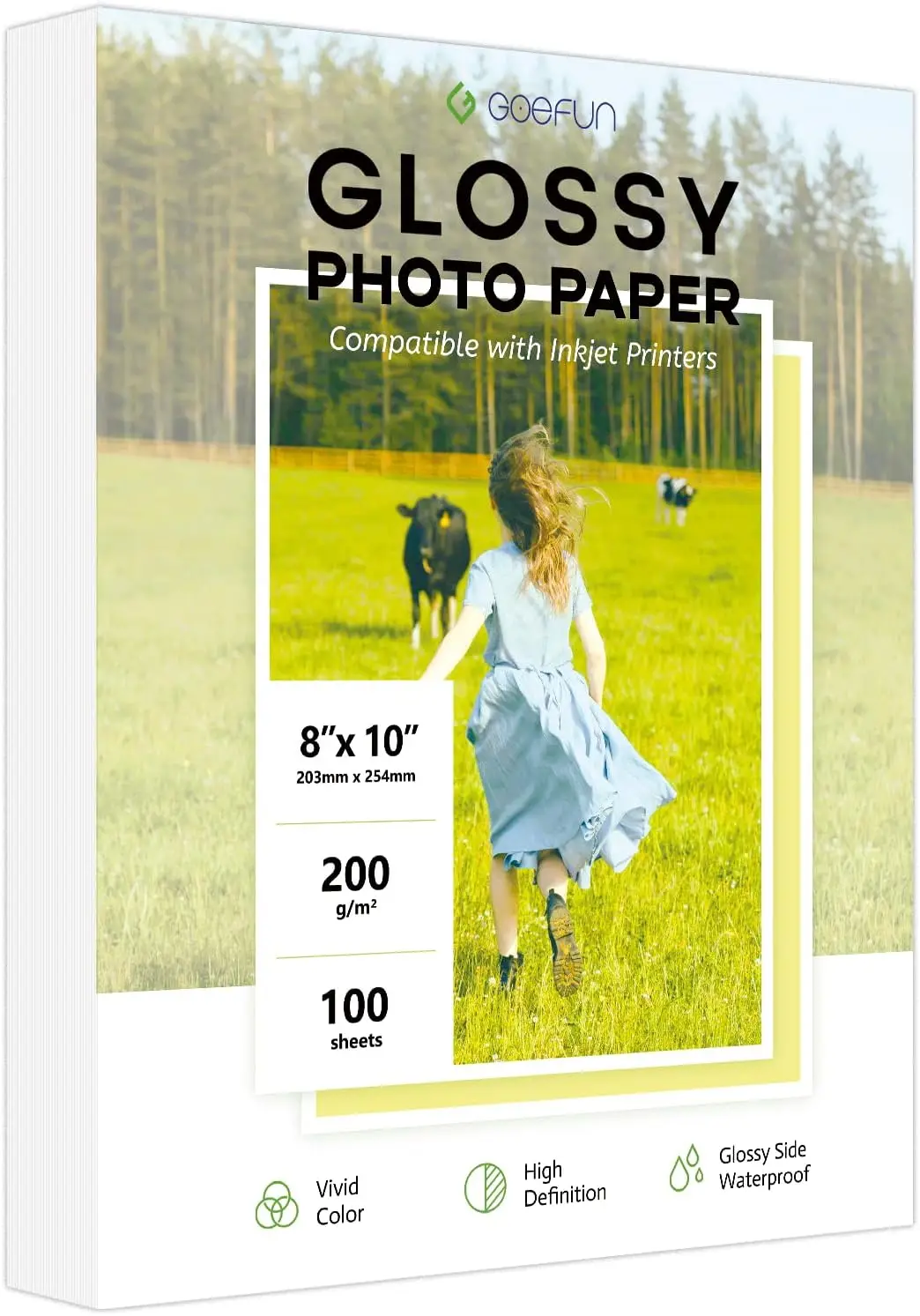 

100 листов глянцевой фотобумаги 8x10, 200 г/м² (54 фунта), бумага для струйных принтеров, для чернил на основе красителя, высококачественная печать