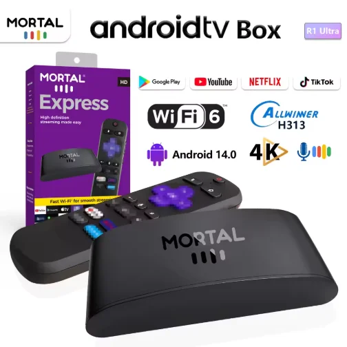 Mortal R1 Ultr Android 14.0 OS Smart TV Box H313 Streaming Media Player Bluetooth Google Assistant Dual Wifi 4K Set Top Box 3D