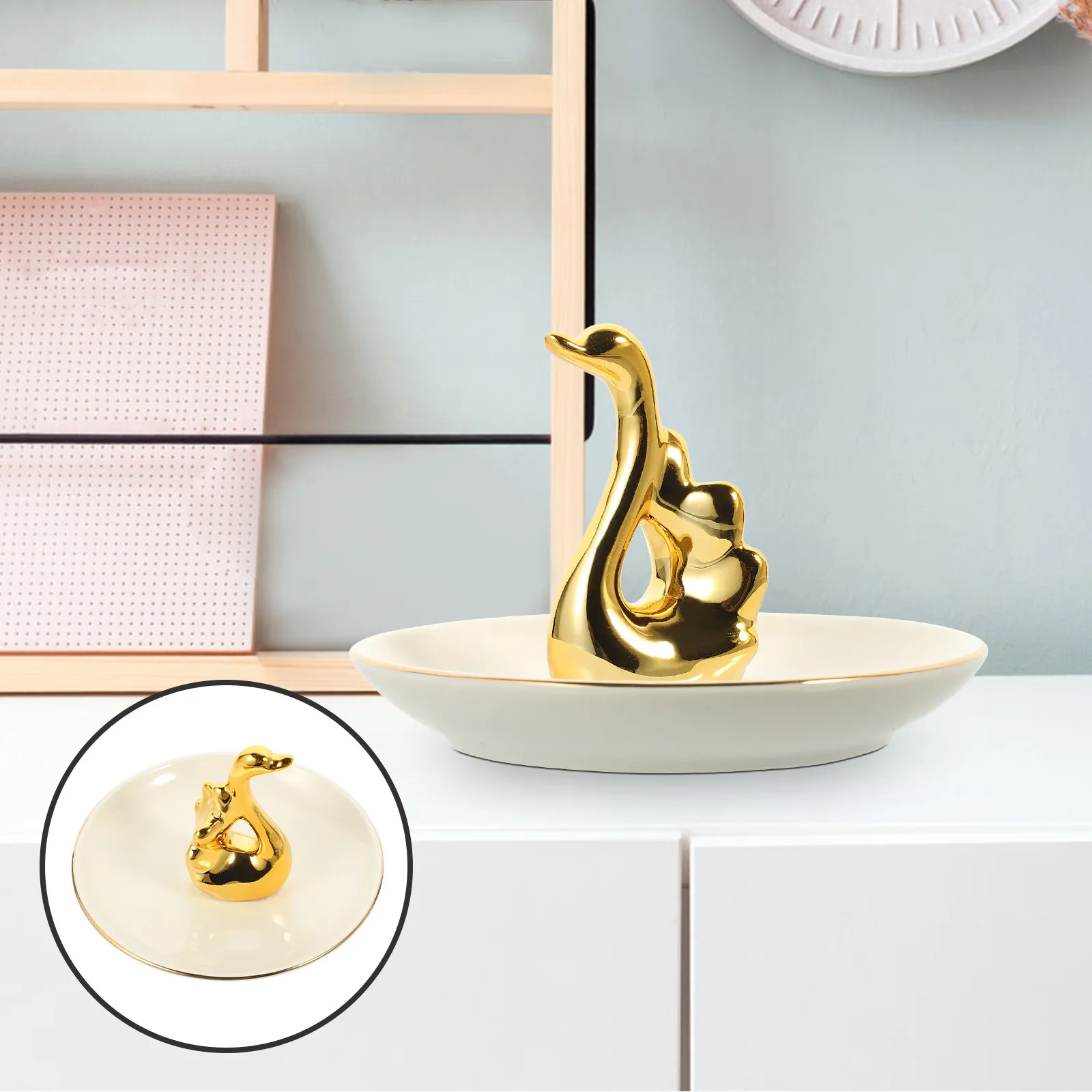

Ceramic Jewelry Holder Swan Shape Ring Organizer Trinket Dish Tray Decorative Jewelry Stand Home Dresser Key Tray