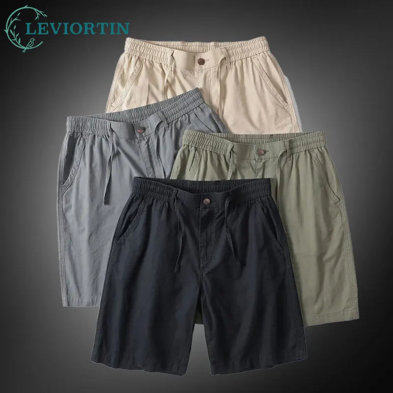 Men's Summer Lightweight Cotton Cargo Shorts Premium Washed Stretch Loose Straight-fit 5-Inch Casual Beach Work Shorts