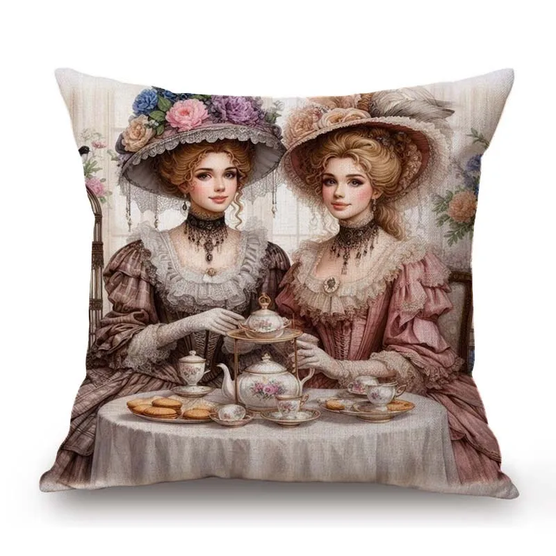 European Victoria Era Royal Court Duchess Lady Elegant Home Decoration Art Sofa Throw Pillow Cover Luxury Linen Cushion Cover