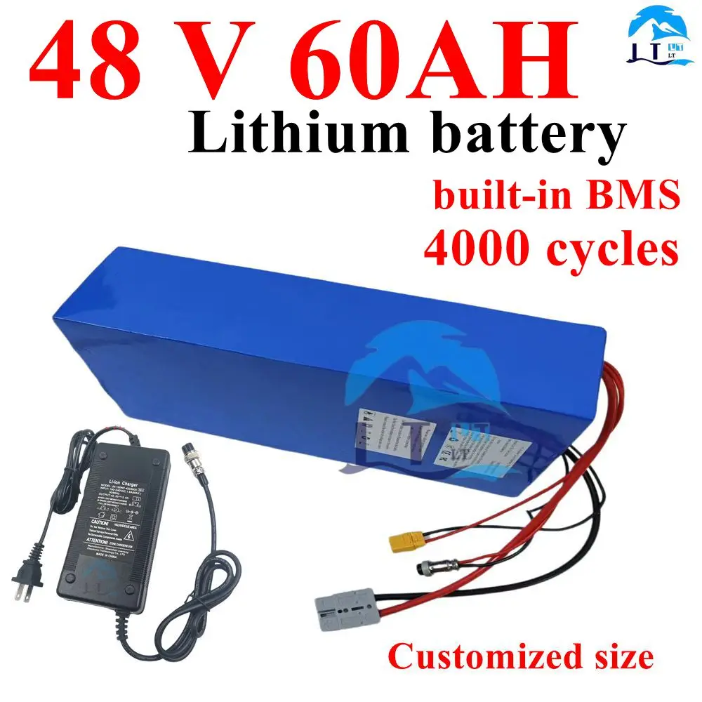 Batterie lithium-ion 48V, 60Ah, BMS Movie, pour scooter AGV 3000W, vélo, tricycle, Sicile, voiturette de golf, bateau, avec char