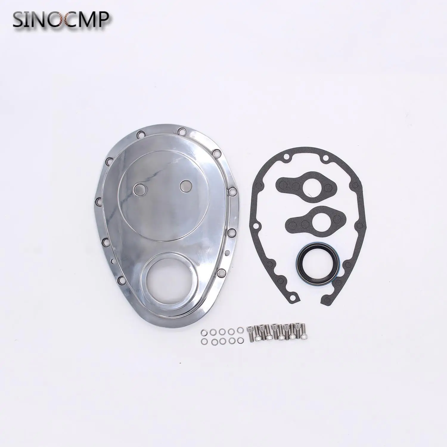 SBC Polish Aluminum Timing Chain Cover Small Block SI-AT62001 For Chevy 283 305 327 350 383 400 Engine Parts Engines Components