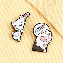 Cute Pink Hiding Cat Enamel Pin Lovely Cat Paw Brooches Women Men Lapel Pin Badges Kids Backpack Decoration Jewelry Gift Friend