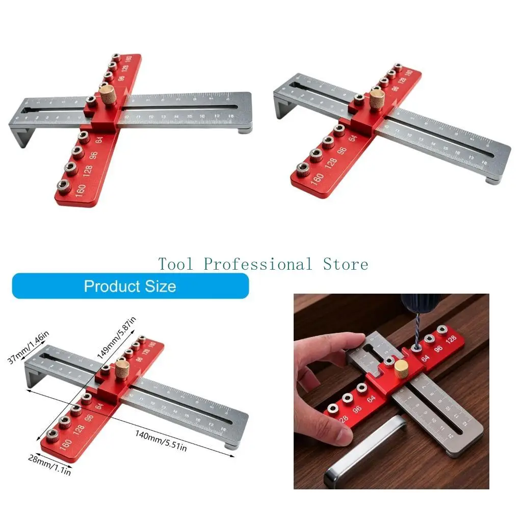 

57QF Cabinets Hardware Jig, Adjustable Cabinet Handle Template Tool with Alignment Hole, Locator Drill Guide