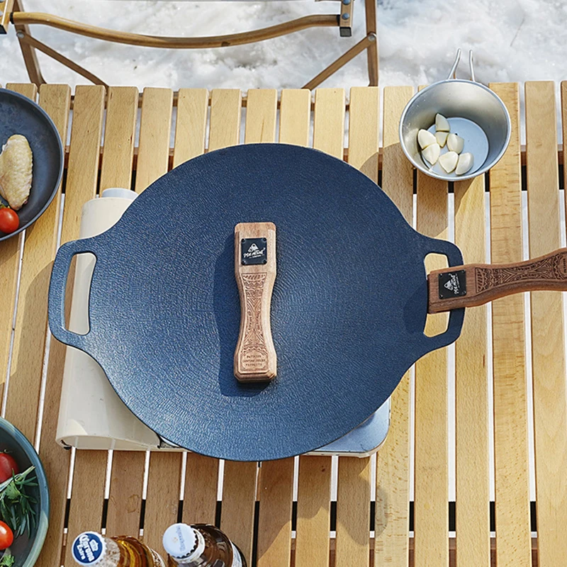 مكافحة السمط خشب متين مقبض مقلاة شواء حربة قابل للتعديل مقاومة للحرارة معزول قبضة التخييم في الهواء الطلق نزهة أداة #4