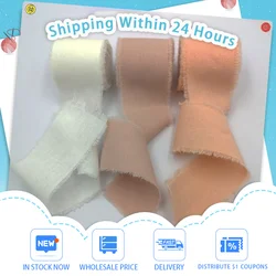 Cotton ribbon Selling 5 Meters Wide 3.8 cm Green Silk Ribbon Flower Bouquet Wrap Decoration Frayed Edge Cotton Ribbon 2023 New