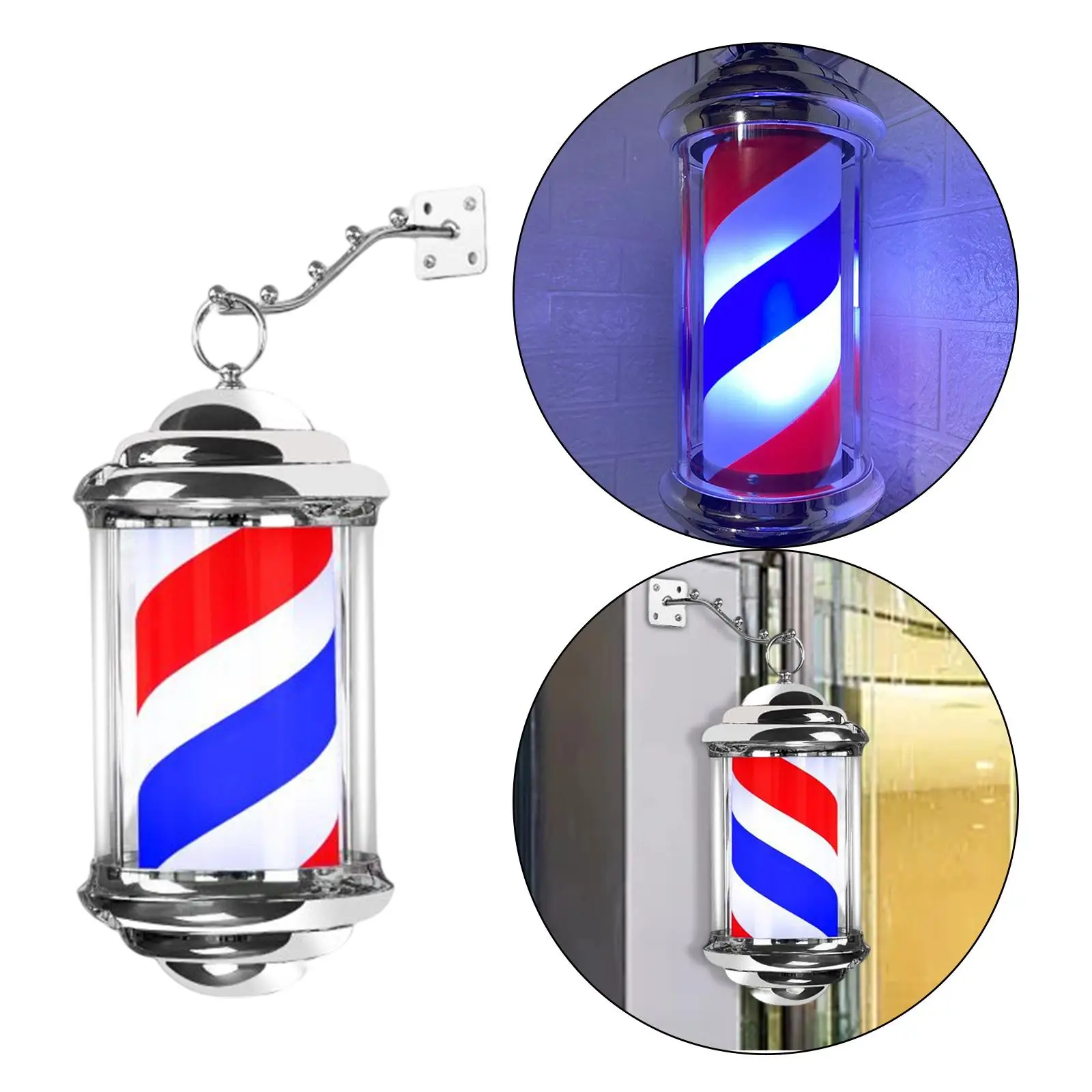 Barber Pole Light Rotating Hair Salon Shop Sign Stripe Windproof Water Resistant Rainproof LED Light for Entrance Indoor