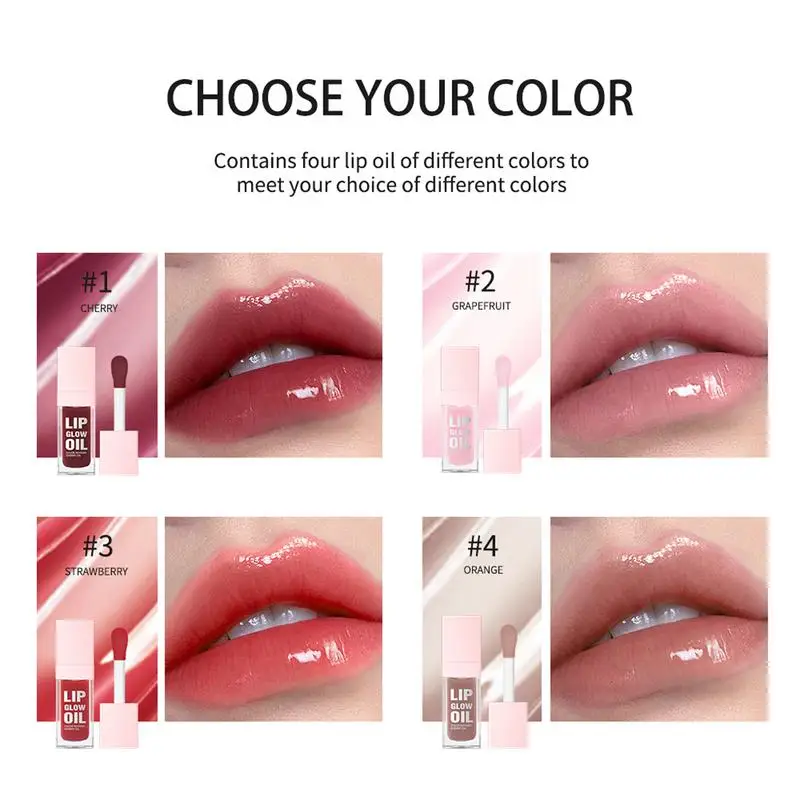 Glow Lip Oil 4pcs Hydrating Lip Oil Tinted Glow Lip Oil Long Lasting Moisturizing Lip Gloss Moisturizing Tinted Lip Balm for Lip