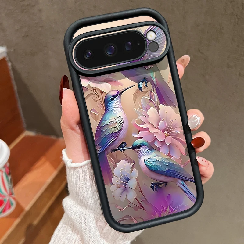 Handyhülle mit Vogel- und Blumenmuster für Google Pixel 10 9 Pro XL 10 9 8 Pro 9A 8A 7A Stoßfeste Silikonhülle für Pixel 7 8 9 Pro