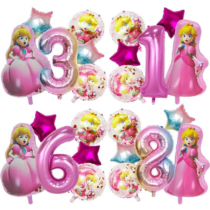 Globos con Dígitos del 1 al 10, Decoración de Cumpleaños con Princesa Peach de Anime para Niñas, Revelación de Género, Artículos para Fiestas de Baby Shower, Juguetes para Niños, Regalo