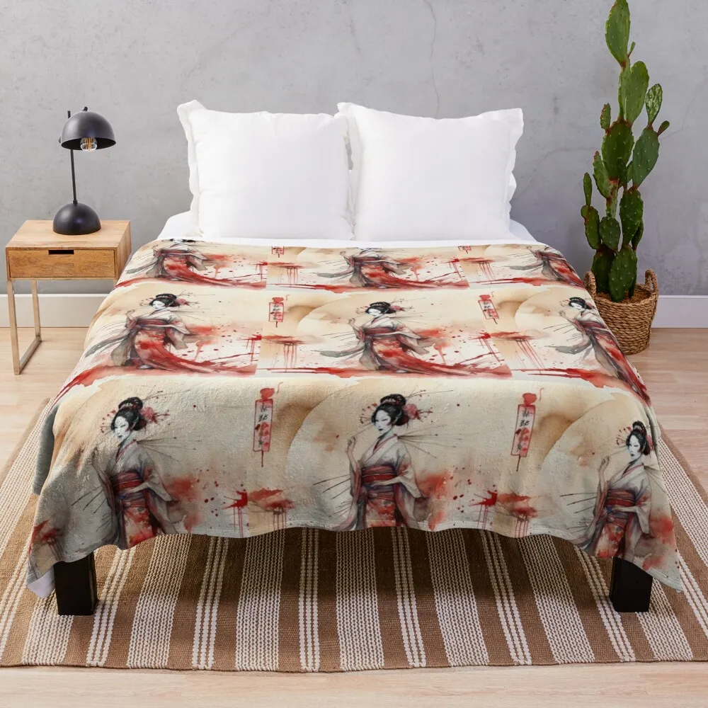 

Beautiful geisha full body picture, kimono Throw Blanket Loose Thermals For Travel Hairy heavy to sleep Blankets