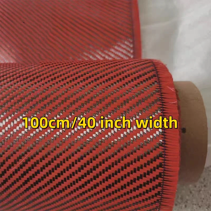 

3K 200gsm 2x2 Red Blue yellow Kevlar & Carbon fiber mixed Fabric Twill 40" / 100cm Aramid fiber Hybrid Carbon Kevlar Cloth