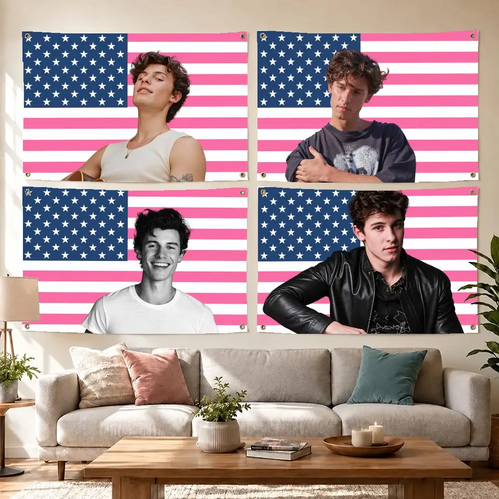 Pop Singer Shawn Mendes Flags Concert Print Wall Hanging Art Banner, Indoor Outdoor Bedroom Home Decor Backdrop, Perfect Gift