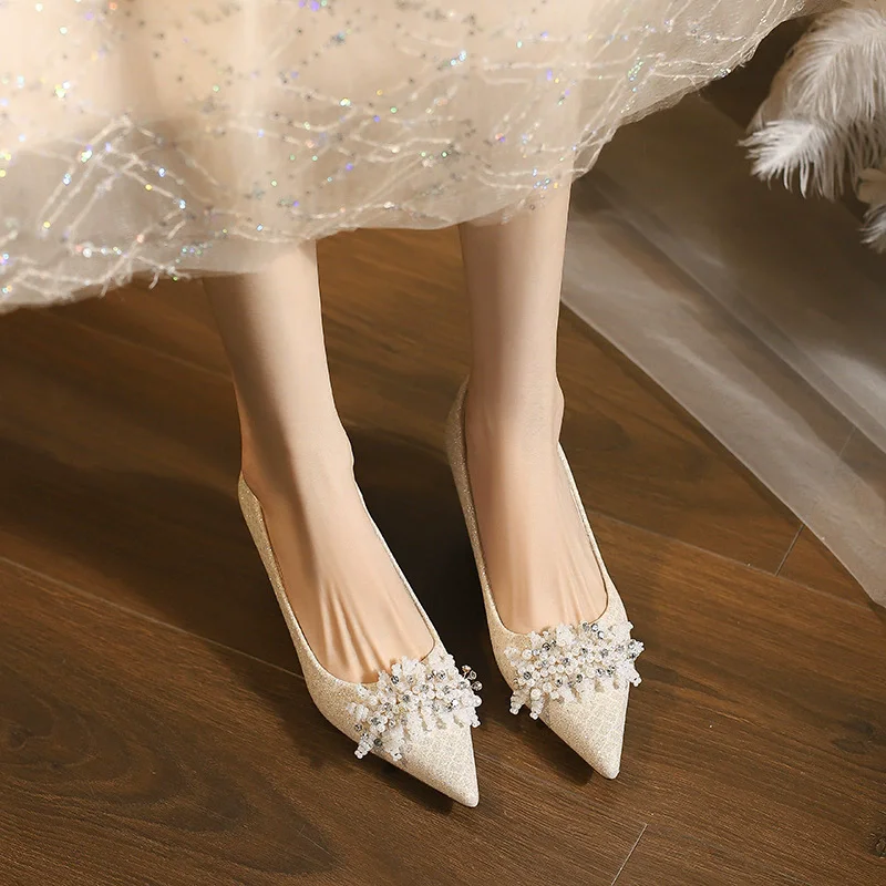 Bridal Wedding Shoes, Pointed Toe, Stiletto, Banquet Dress, Light Luxury, Comfortable and Versatile