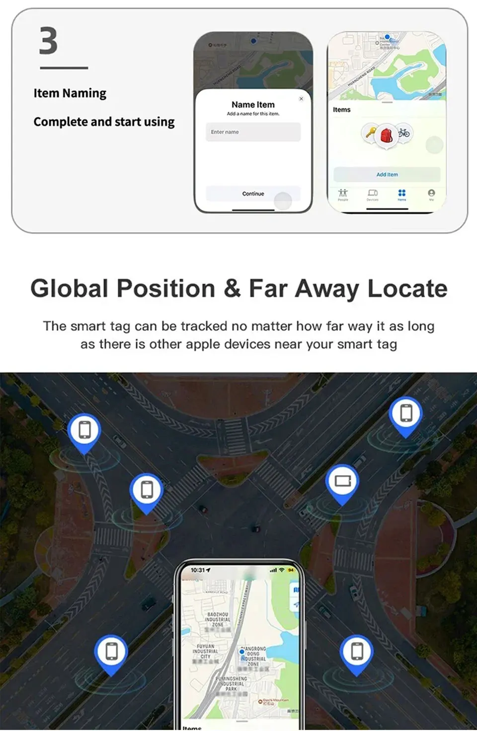 IOS Android Smart Tag GPS Tracker Global Locator Bluetooth Anti-Verlust-Gerät für iPhone Find My Google Gepäck Haustier-Autoschlüsselfinder – Detail 14