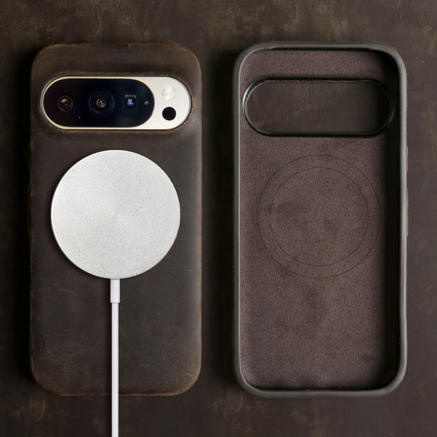 Etui magnetyczne z prawdziwej skóry Crazy Horse do Google Pixel 11 10 Pro XL, ochronne etui z krowiej skóry z funkcją Magsafe. — zdjęcie produktu 2